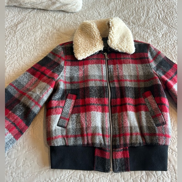 Wild Fable Red Plaid Bomber Jacket w/ Removable Fleece Collar - Picture 5 of 9